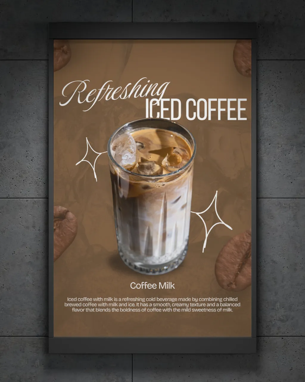 Refreshing iced coffee poster on an outdoor digital display
