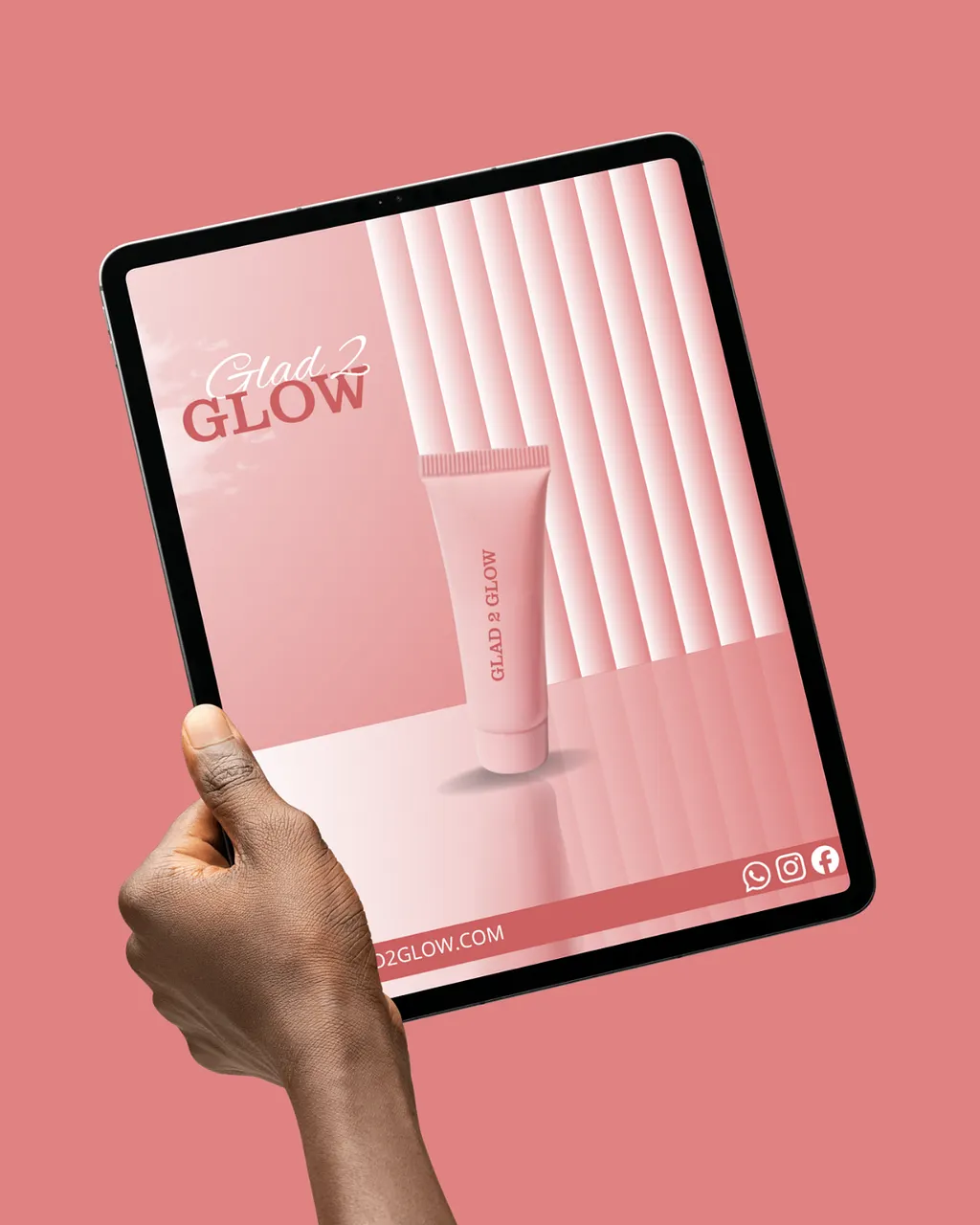 Glad2Glow product campaign displayed on tablet mockup